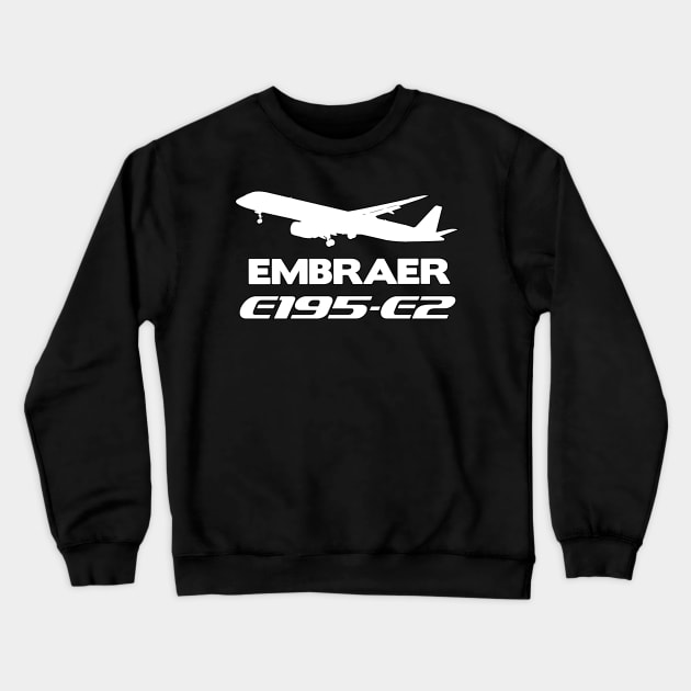 Embraer E195-E2 Silhouette Print (White) Crewneck Sweatshirt by TheArtofFlying